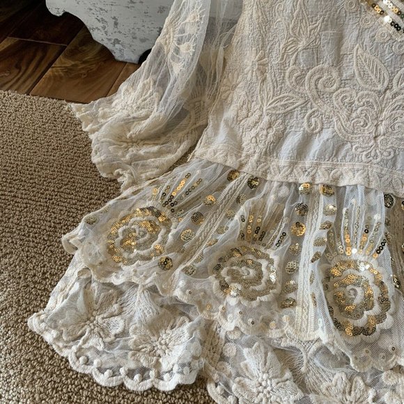 New Beaded Lace Gypsy Boho Blouse Top - Picture 3 of 5